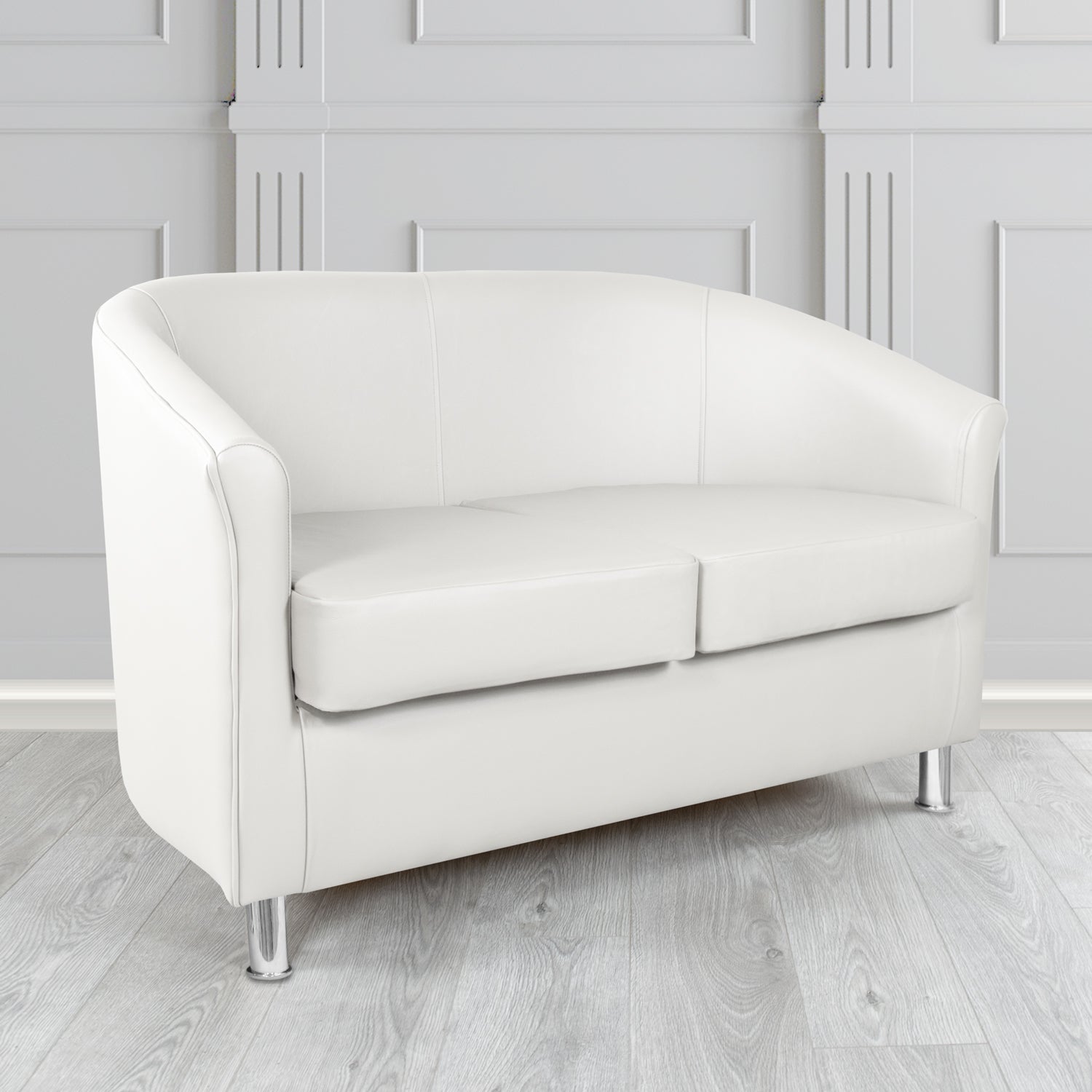 Como 2 Seater Tub Sofa in Vele Bianco Ottico Crib 5 Genuine Leather