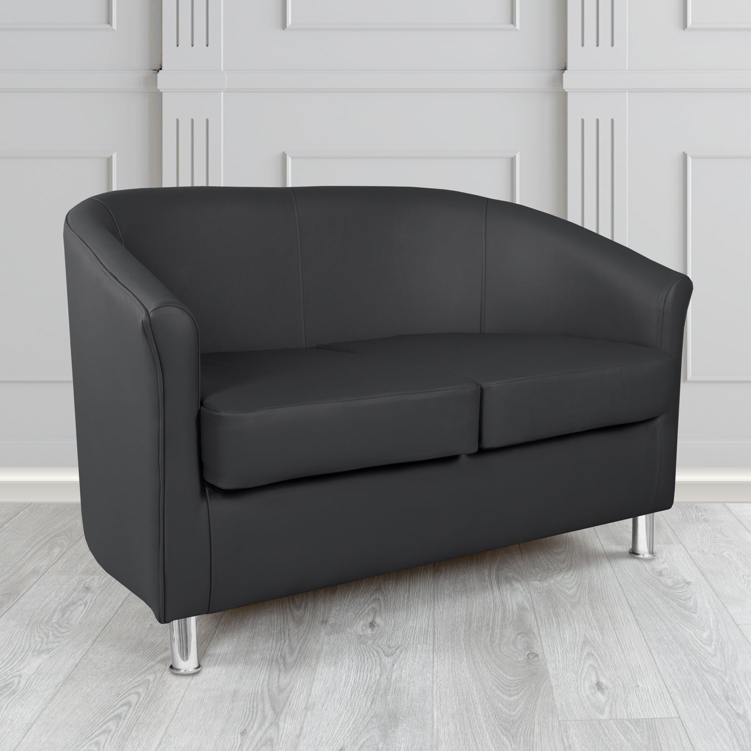 Como 2 Seater Tub Sofa in Vele Black Crib 5 Genuine Leather