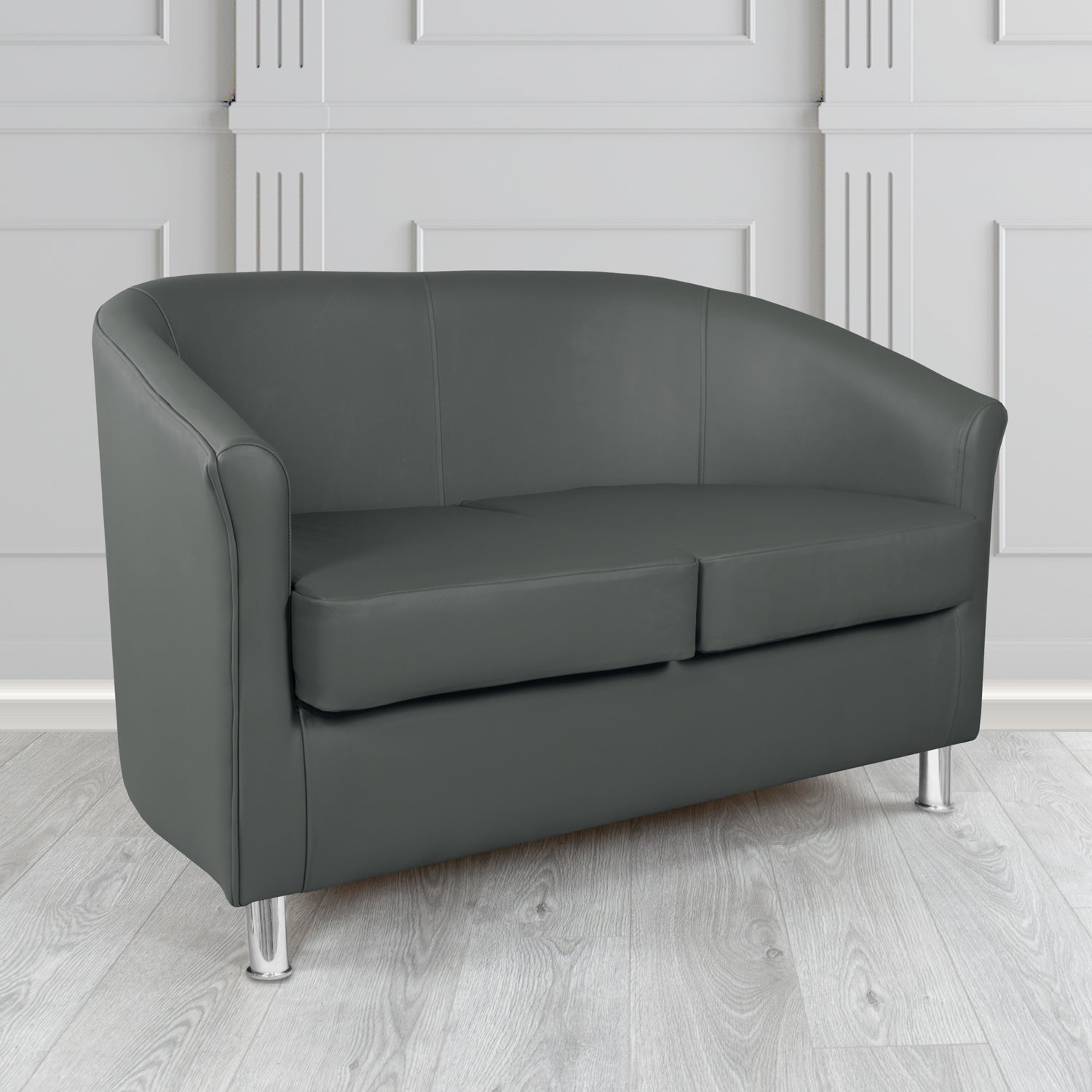 Como 2 Seater Tub Sofa in Vele Charcoal Grey Crib 5 Genuine Leather
