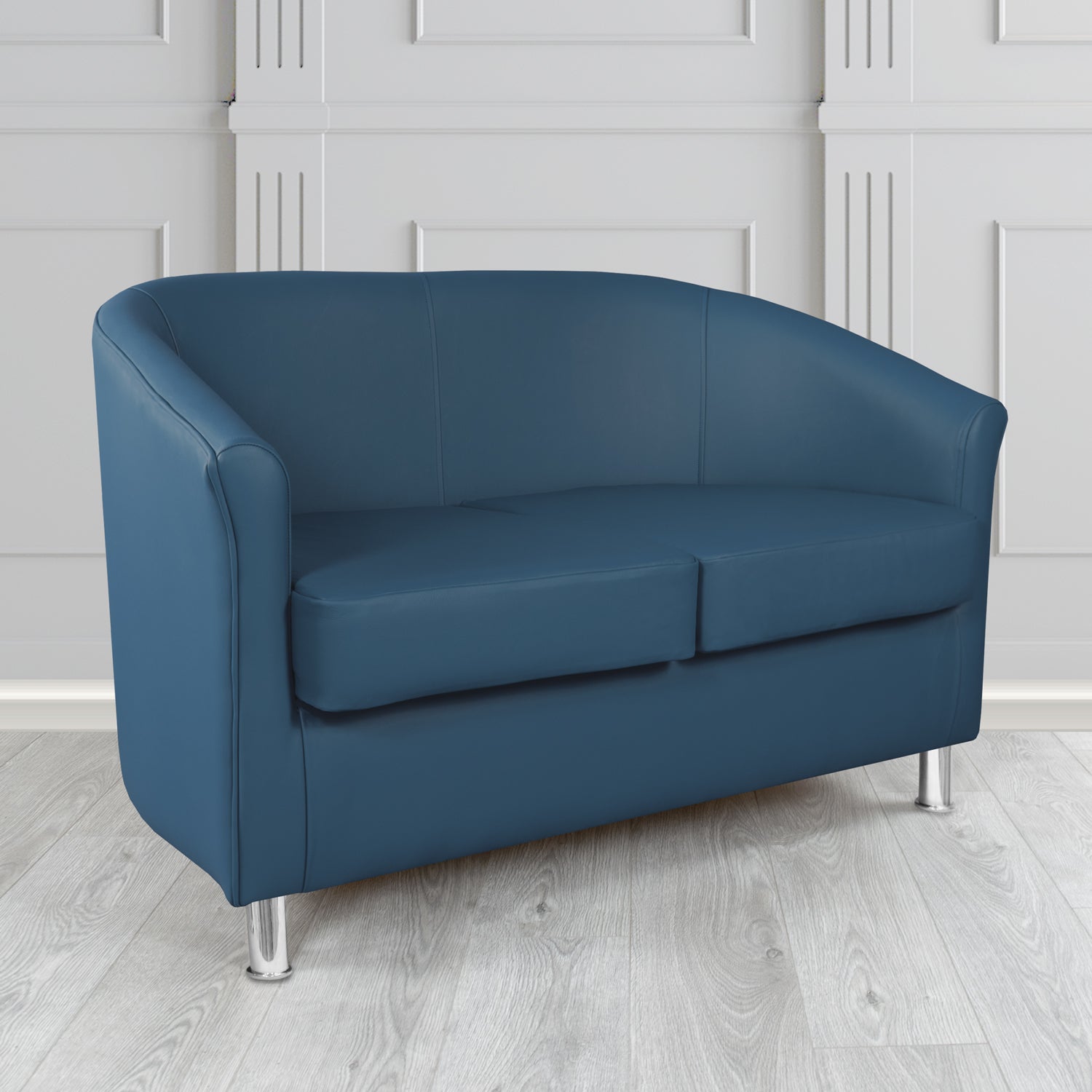 Como 2 Seater Tub Sofa in Vele Delft Blue Crib 5 Genuine Leather
