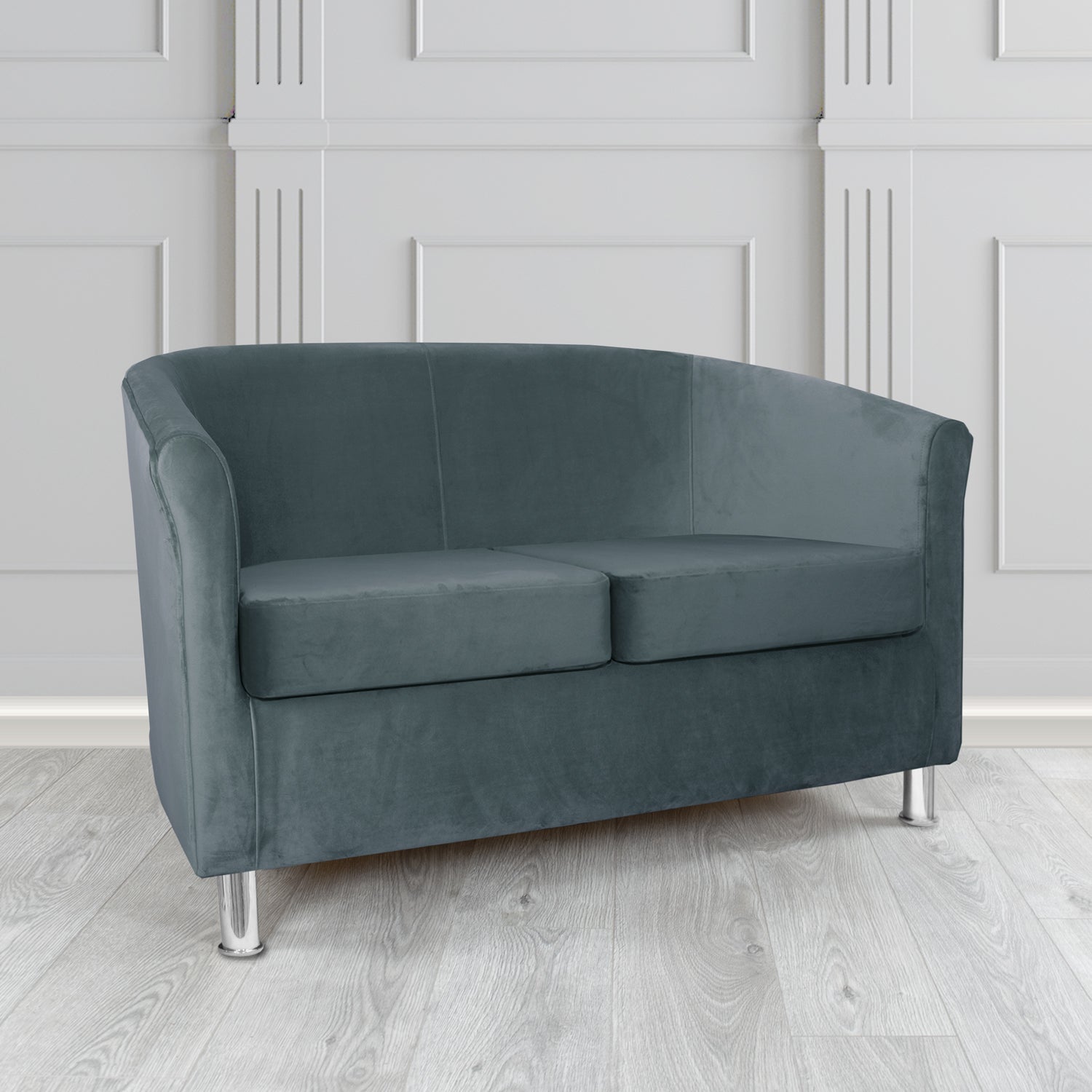 Como 2 Seater Tub Sofa in Warwick Plush Steel Velvet Fabric