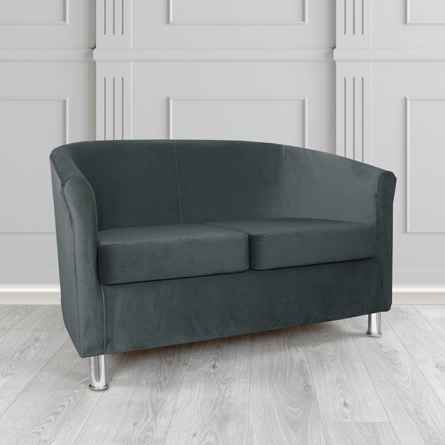 Como 2 Seater Tub Sofa in Warwick Plush Tarmac Velvet Fabric