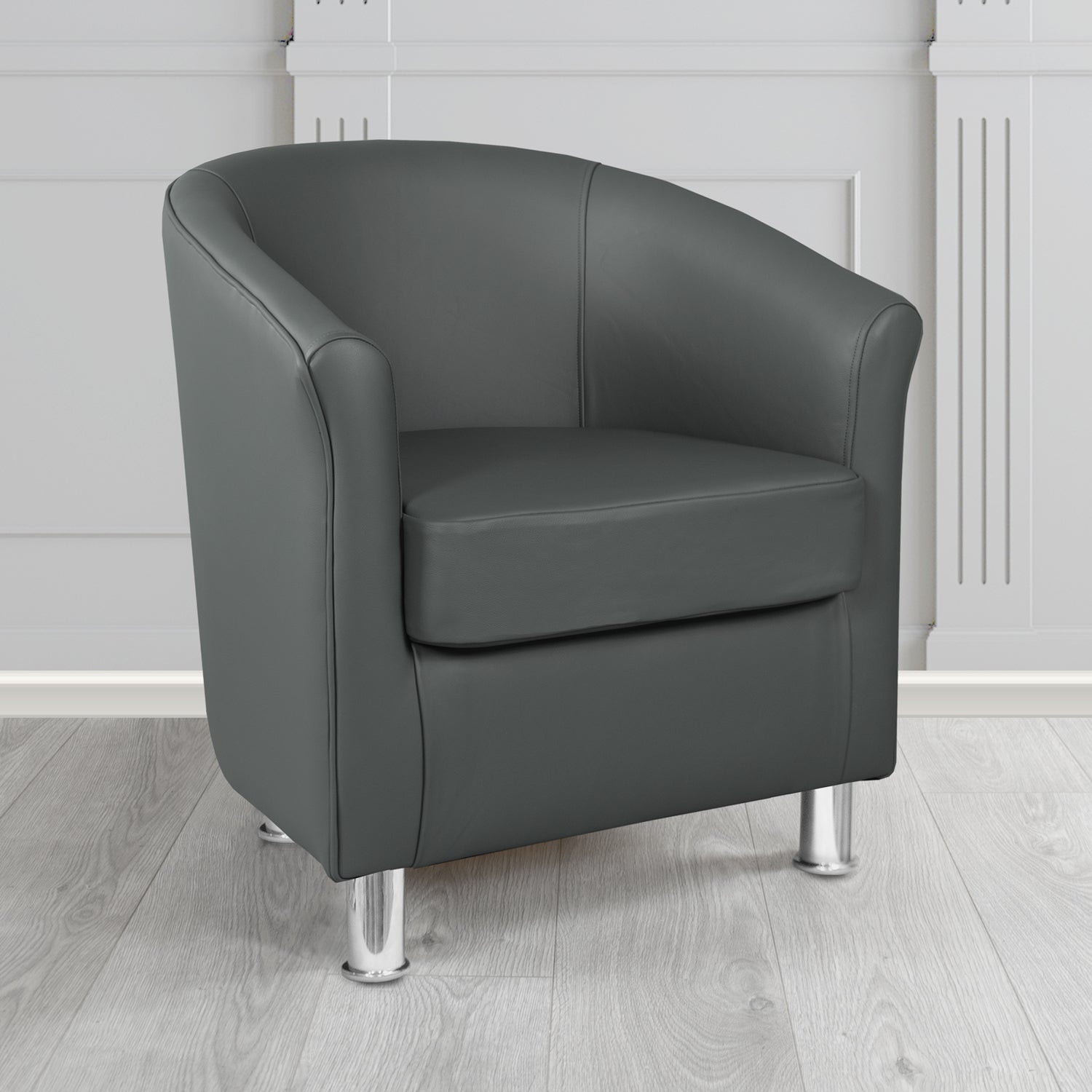 Como Tub Chair in Vele Charcoal Grey Crib 5 Genuine Leather