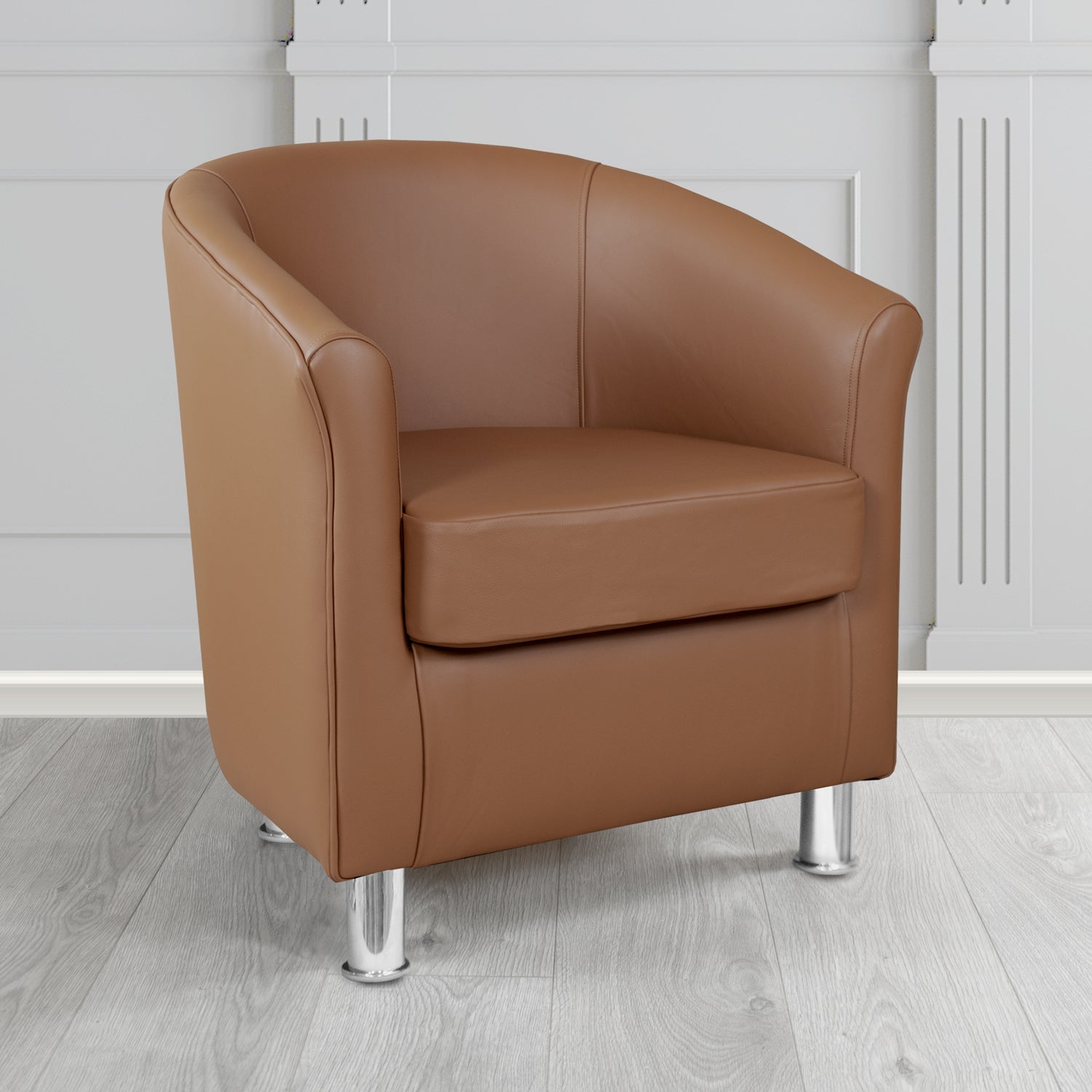 Como Tub Chair in Vele Dark Saddle Crib 5 Genuine Leather