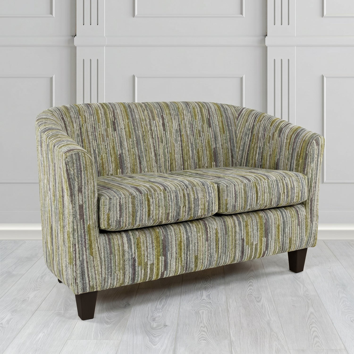 Devon 2 Seater Tub Sofa in Cristina Marrone Extravaganza Stripe Fabric