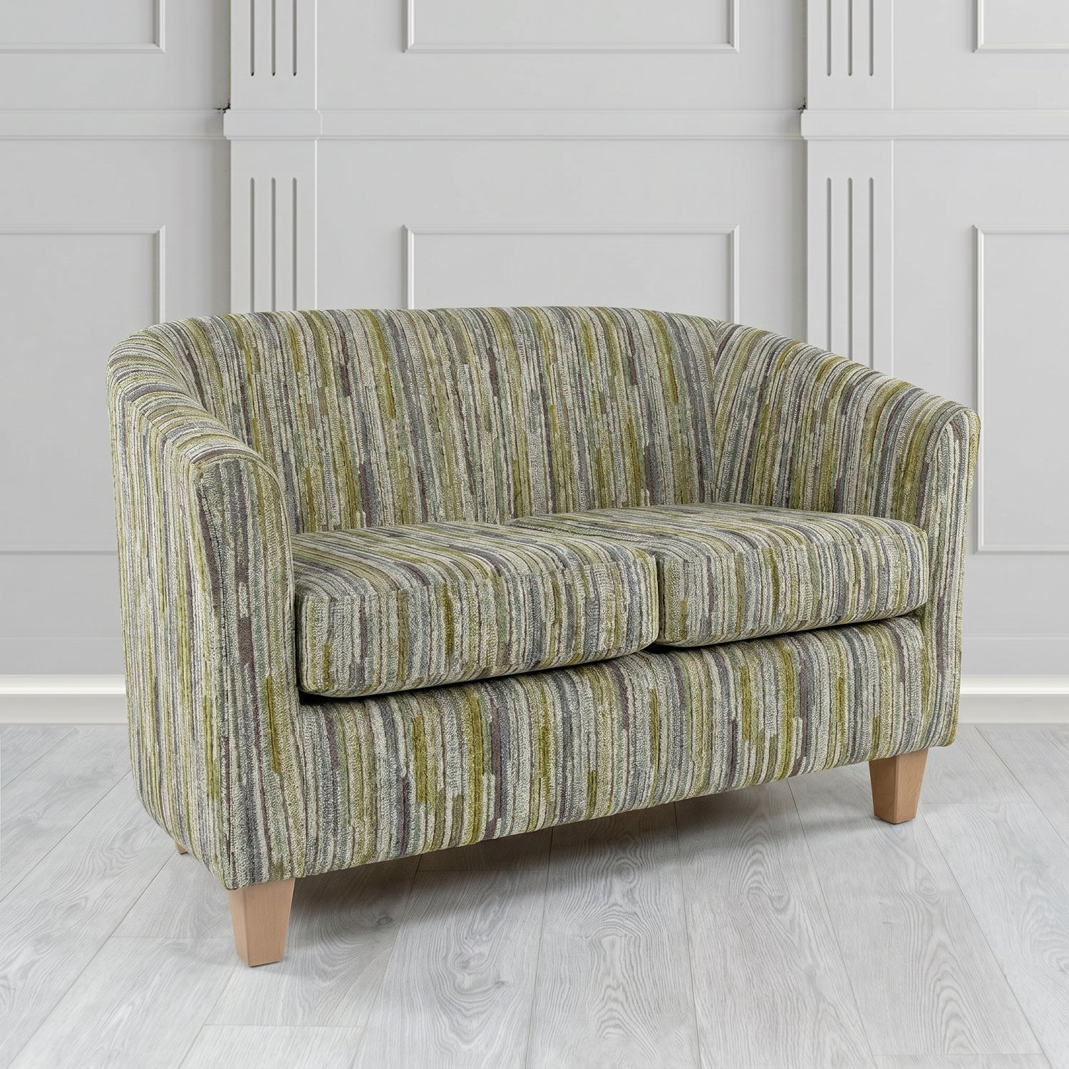 Devon 2 Seater Tub Sofa in Cristina Marrone Extravaganza Stripe Fabric