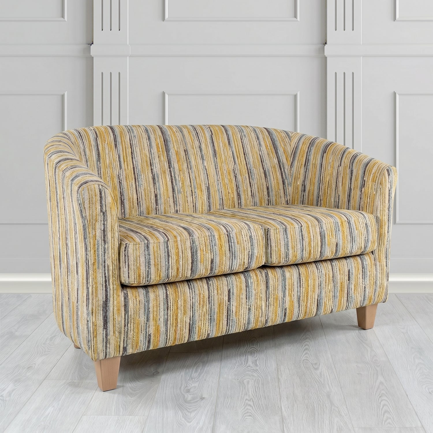 Devon 2 Seater Tub Sofa in Cristina Marrone Extravaganza Stripe Fabric