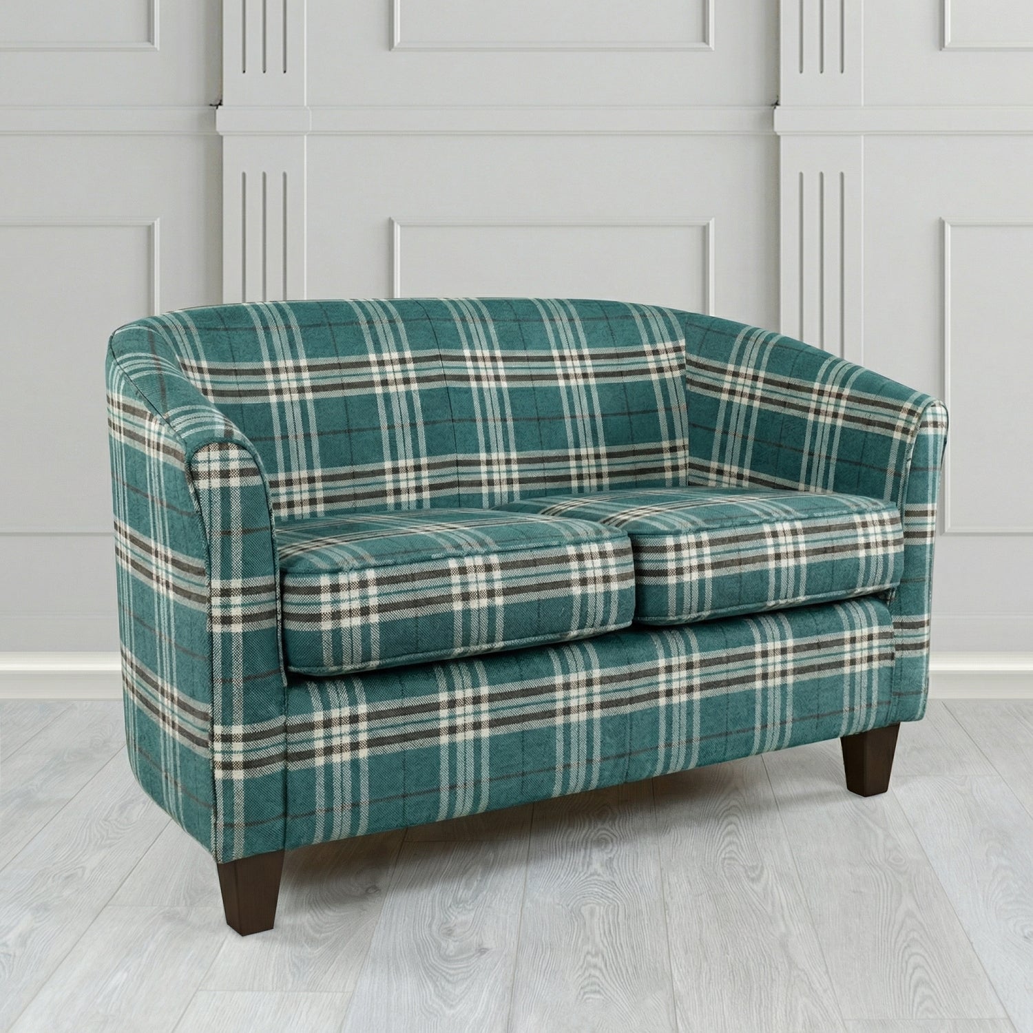 Devon 2 Seater Tub Sofa in Panaz Fabrics Hunter Check Crib 5 Tartan Fabric