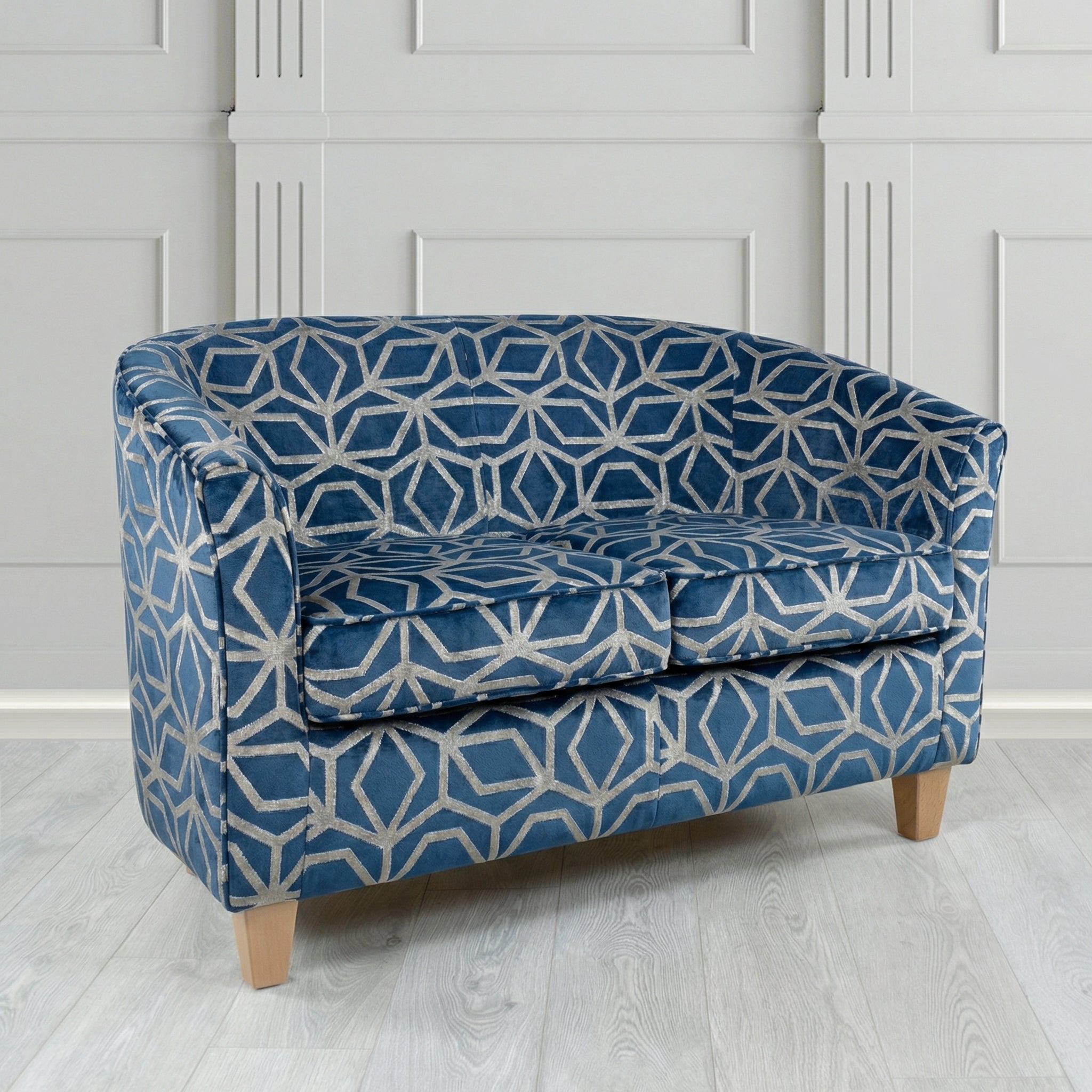 Devon 2 Seater Tub Sofa in Panaz Fabrics Lexington Corinthia Geometric Crib 5 Velvet Fabric