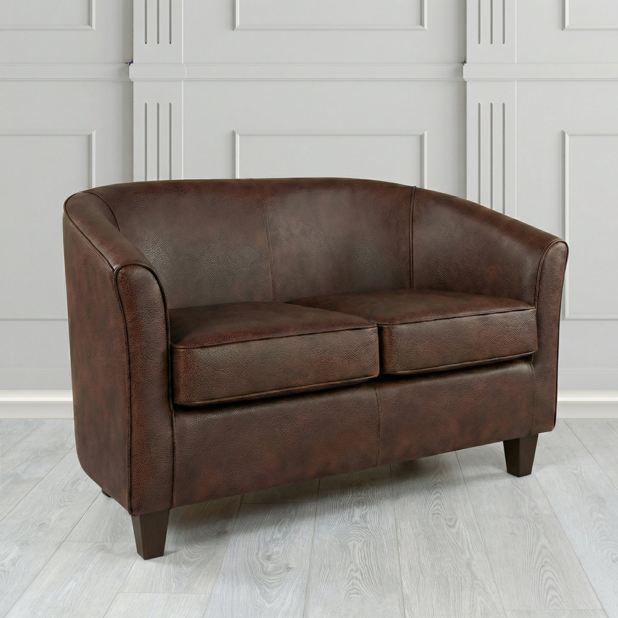 Devon 2 Seater Tub Sofa in Crest Leather Saloon Semi-Aniline Crib 5 Genuine Leather