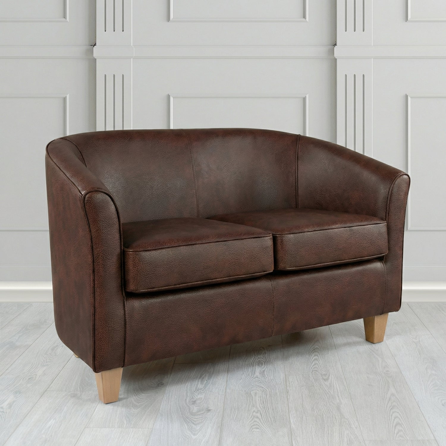 Devon 2 Seater Tub Sofa in Crest Leather Saloon Semi-Aniline Crib 5 Genuine Leather