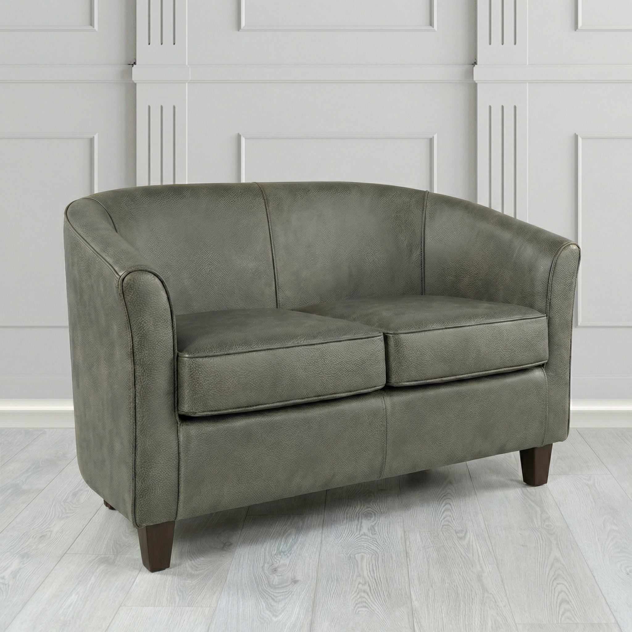 Devon 2 Seater Tub Sofa in Crest Leather Saloon Semi-Aniline Crib 5 Genuine Leather