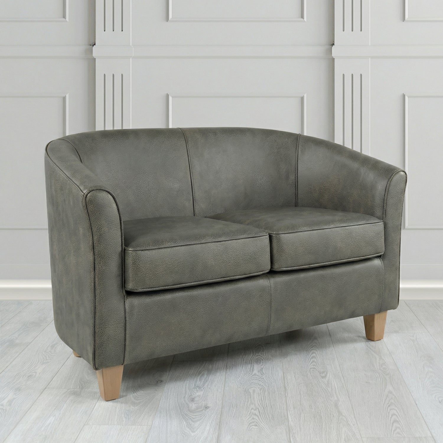 Devon 2 Seater Tub Sofa in Crest Leather Saloon Semi-Aniline Crib 5 Genuine Leather