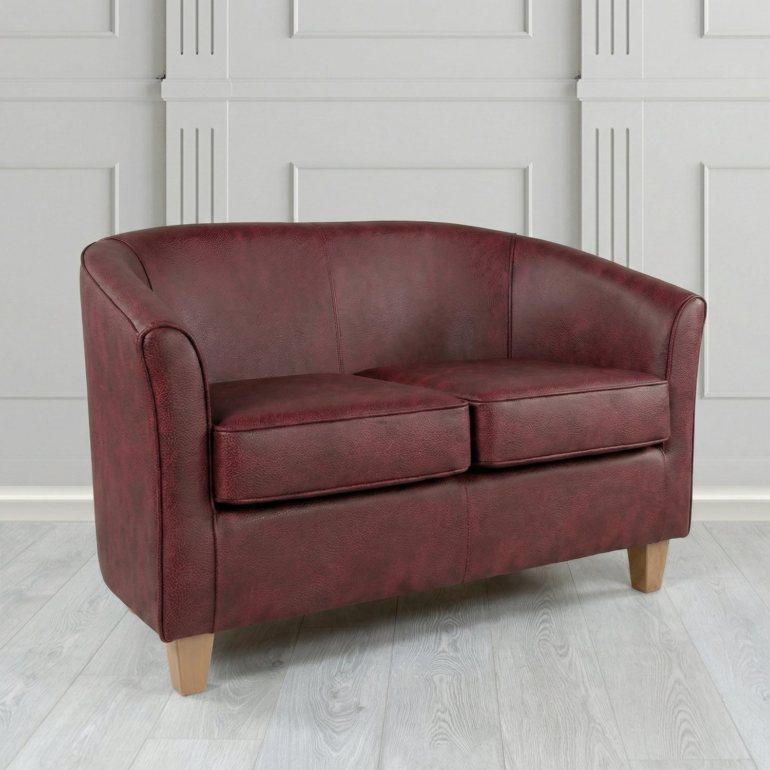 Devon 2 Seater Tub Sofa in Crest Leather Saloon Semi-Aniline Crib 5 Genuine Leather
