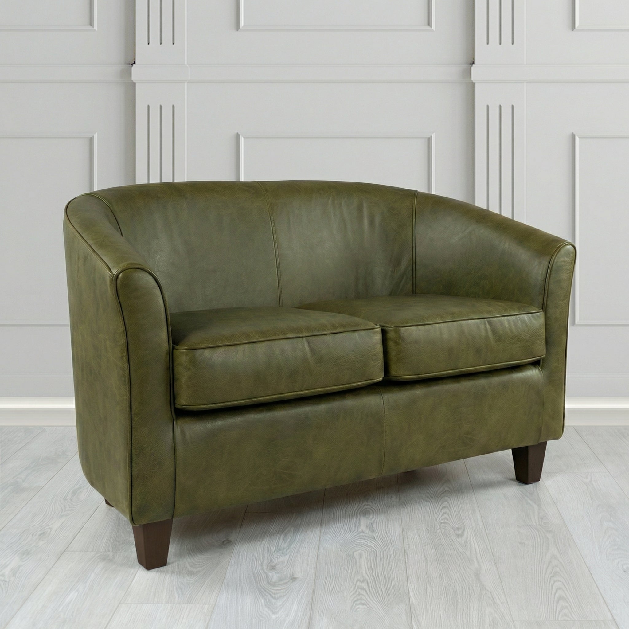 Devon 2 Seater Tub Sofa in Crest Leather Saloon Semi-Aniline Crib 5 Genuine Leather