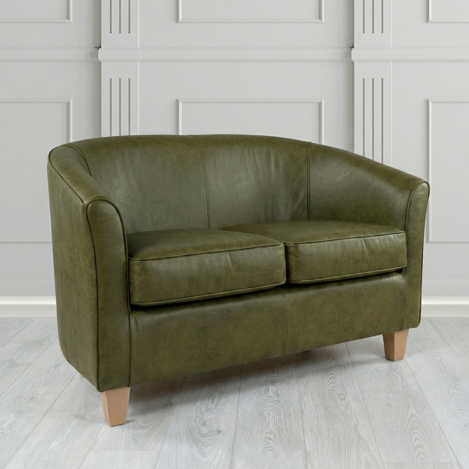 Devon 2 Seater Tub Sofa in Crest Leather Saloon Semi-Aniline Crib 5 Genuine Leather