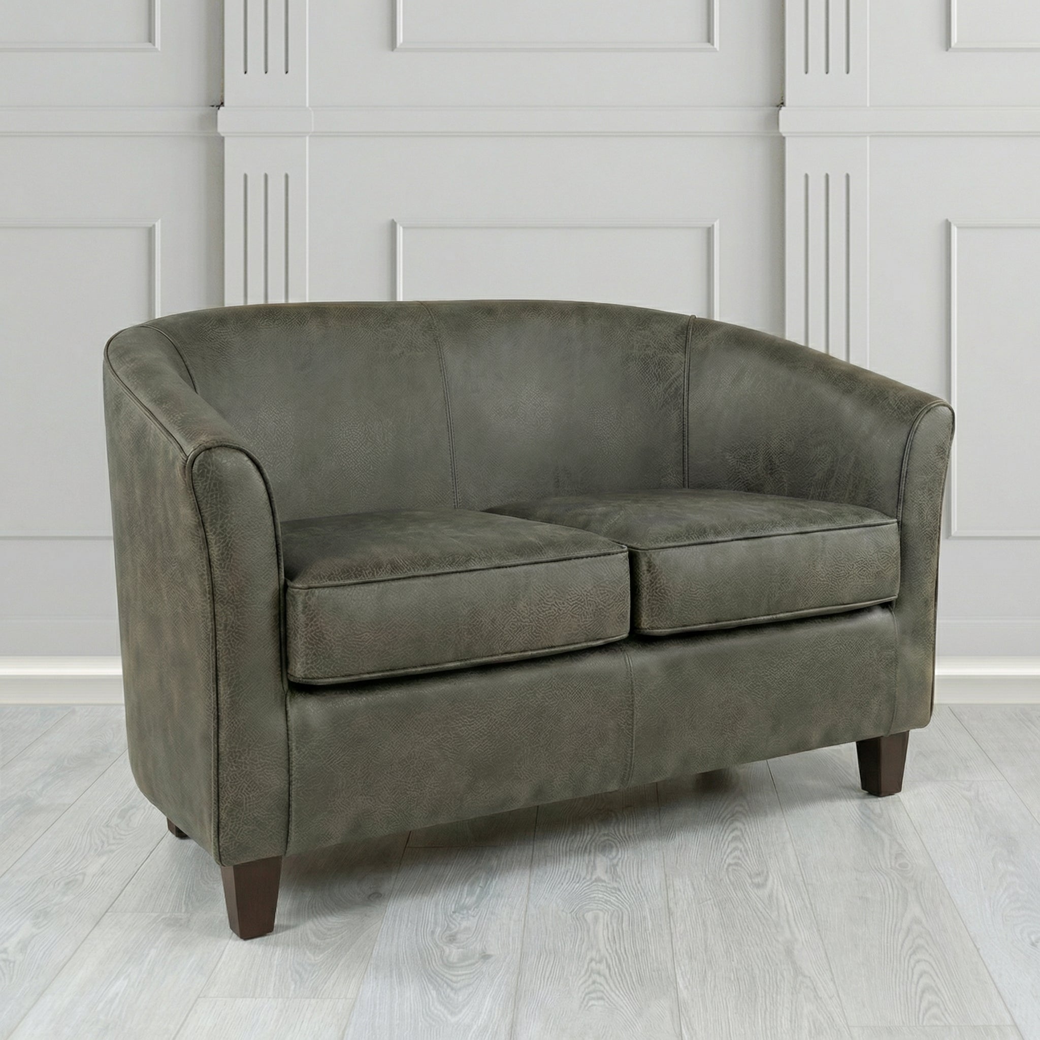 Devon 2 Seater Tub Sofa in Crest Leather Saloon Semi-Aniline Crib 5 Genuine Leather
