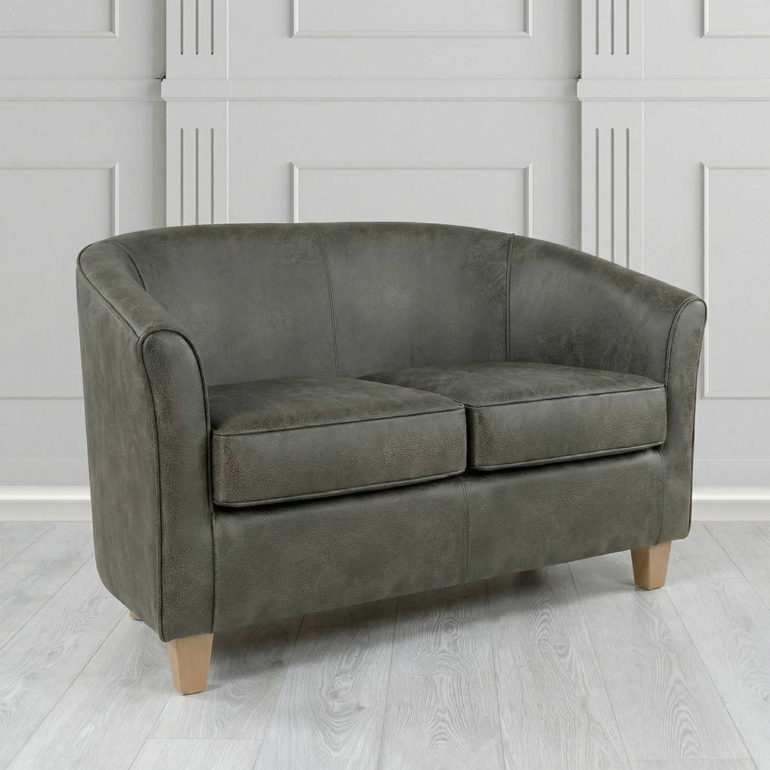 Devon 2 Seater Tub Sofa in Crest Leather Saloon Semi-Aniline Crib 5 Genuine Leather