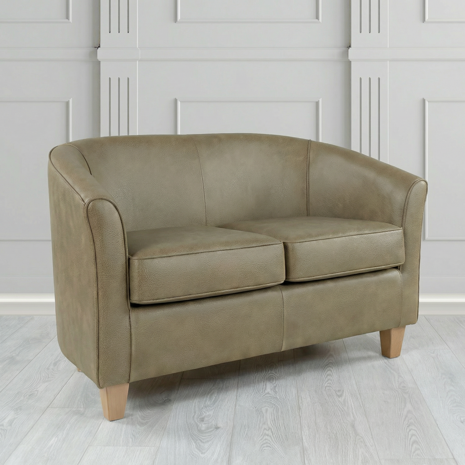 Devon 2 Seater Tub Sofa in Crest Leather Saloon Semi-Aniline Crib 5 Genuine Leather