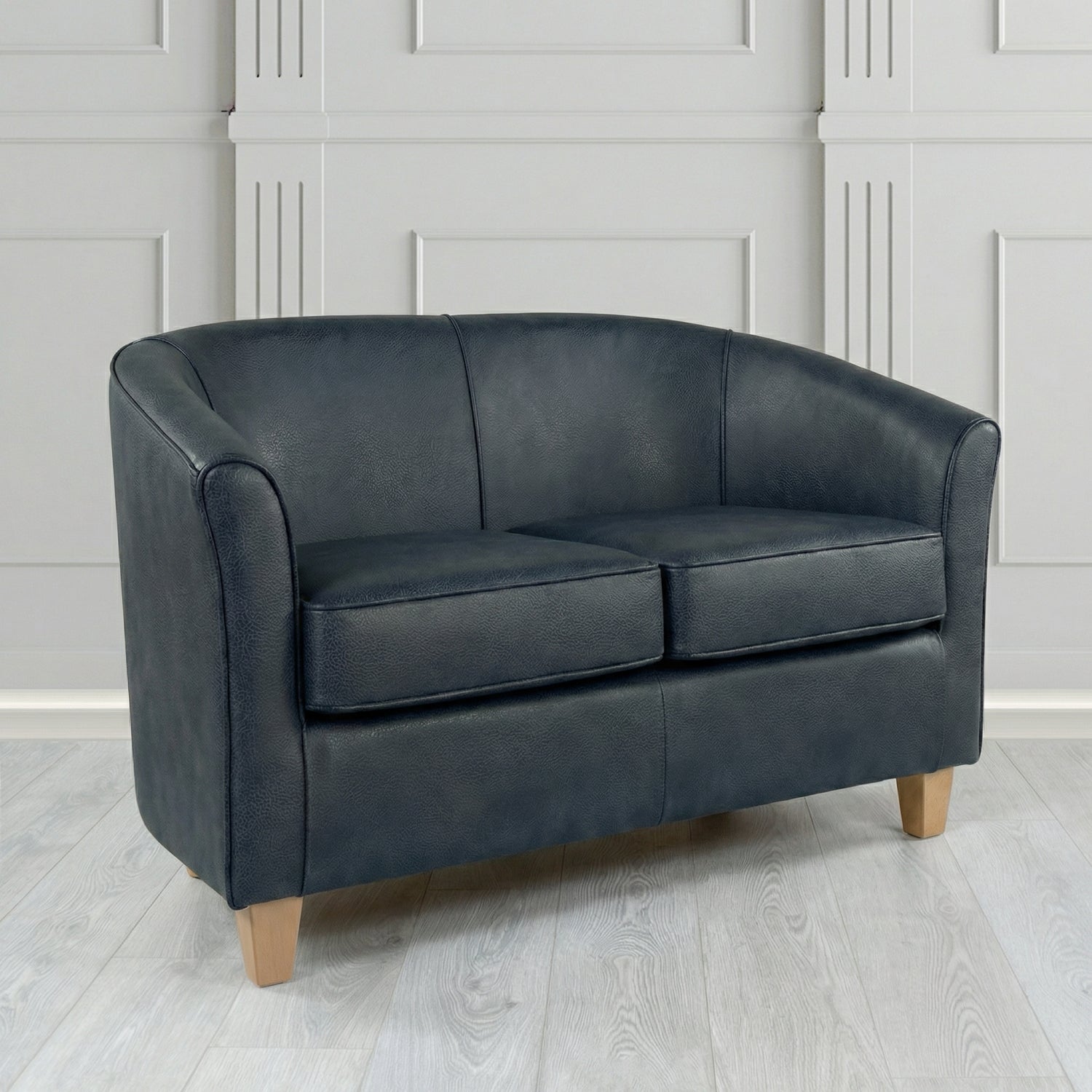Devon 2 Seater Tub Sofa in Crest Leather Saloon Semi-Aniline Crib 5 Genuine Leather