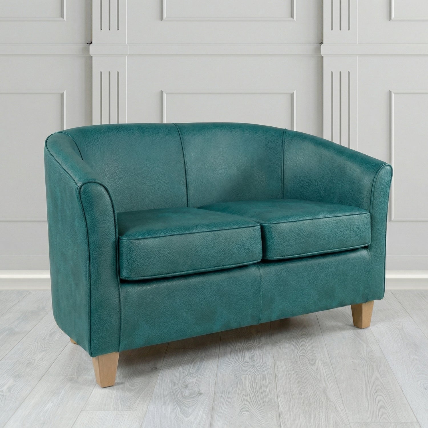 Devon 2 Seater Tub Sofa in Crest Leather Saloon Semi-Aniline Crib 5 Genuine Leather