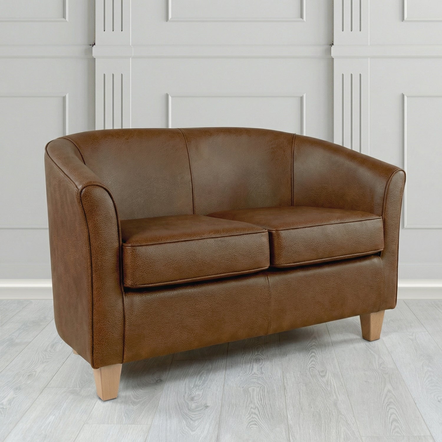 Devon 2 Seater Tub Sofa in Crest Leather Saloon Semi-Aniline Crib 5 Genuine Leather