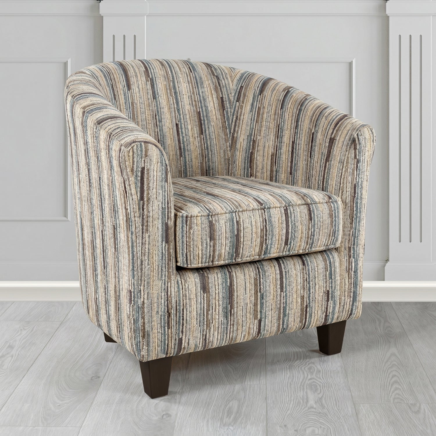Devon Tub Chair in Cristina Marrone Extravaganza Stripe Fabric