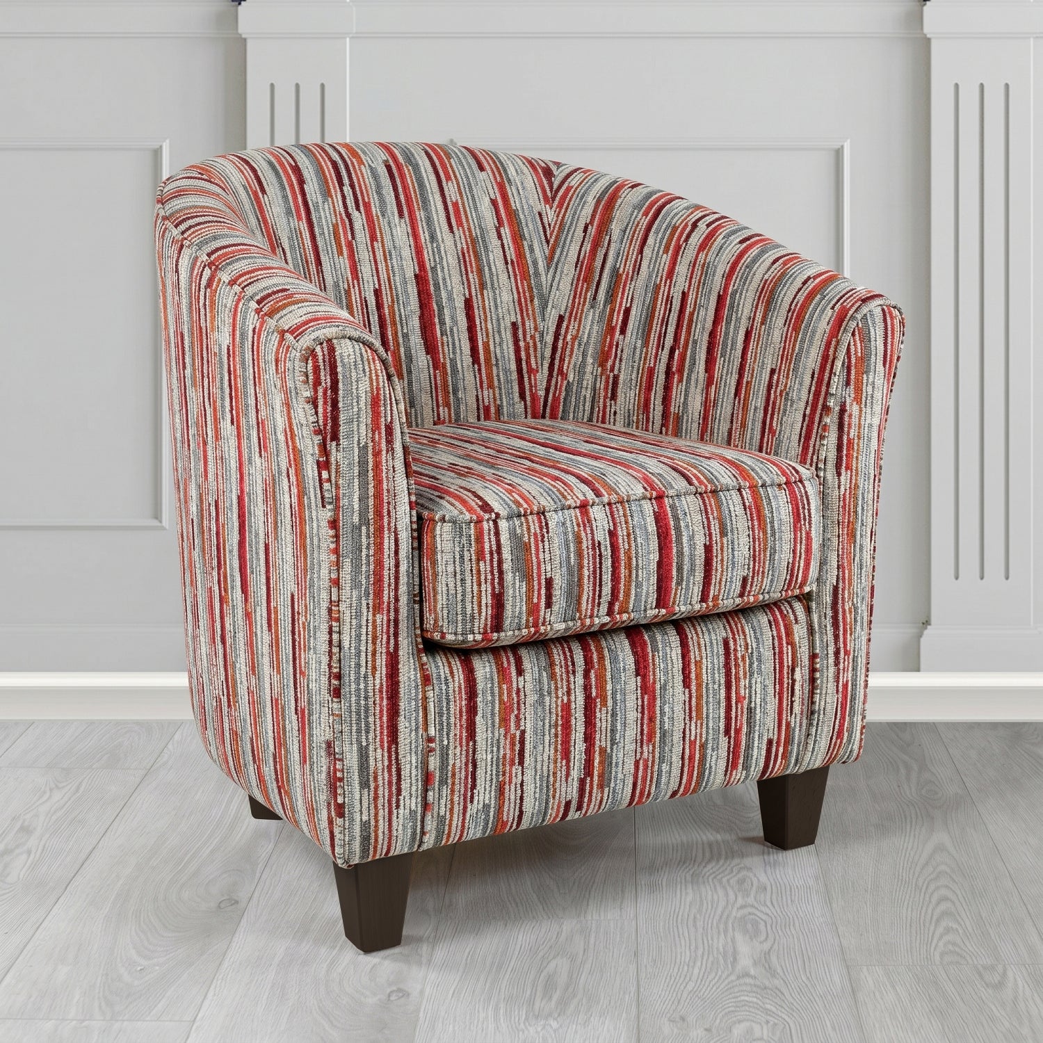 Devon Tub Chair in Cristina Marrone Extravaganza Stripe Fabric