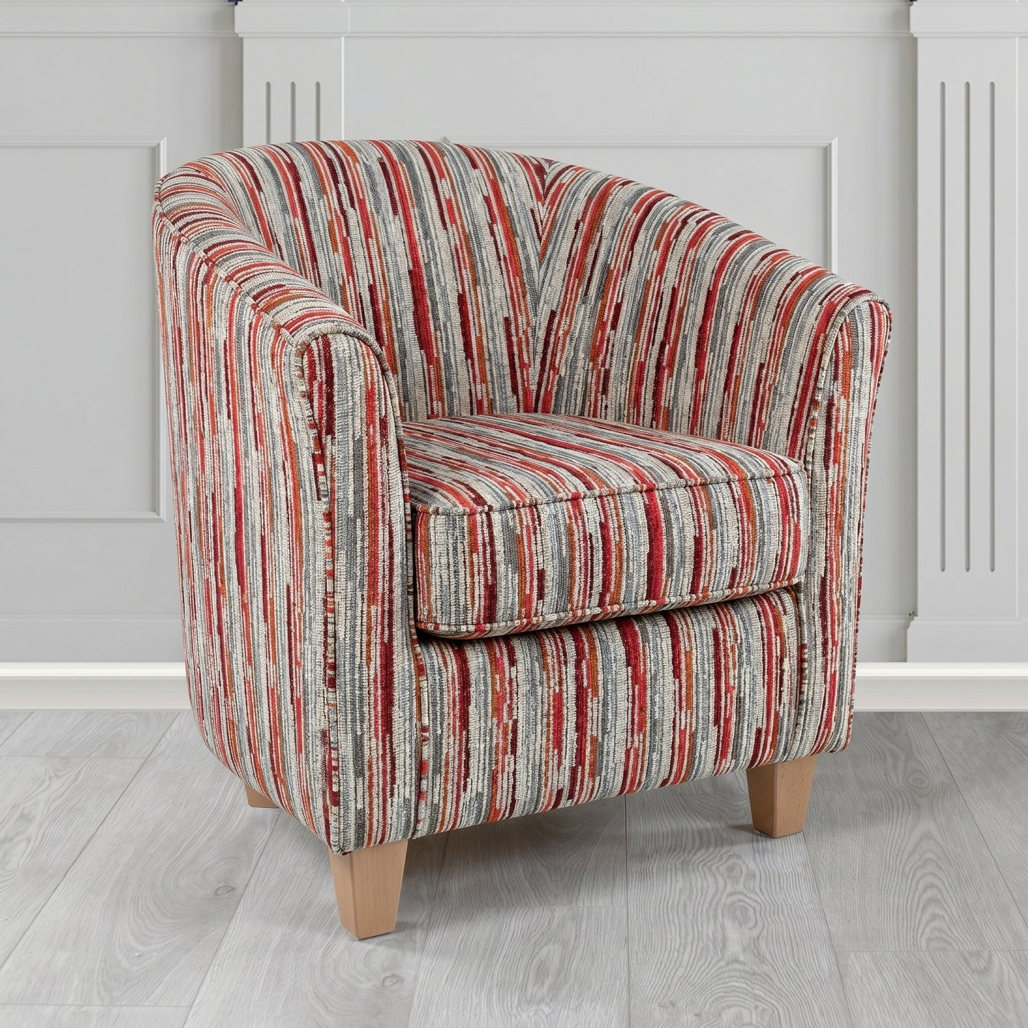 Devon Tub Chair in Cristina Marrone Extravaganza Stripe Fabric