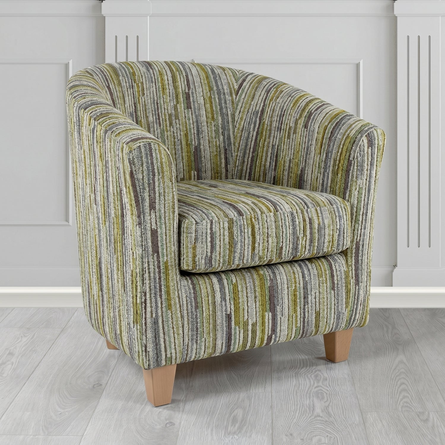 Devon Tub Chair in Cristina Marrone Extravaganza Stripe Fabric