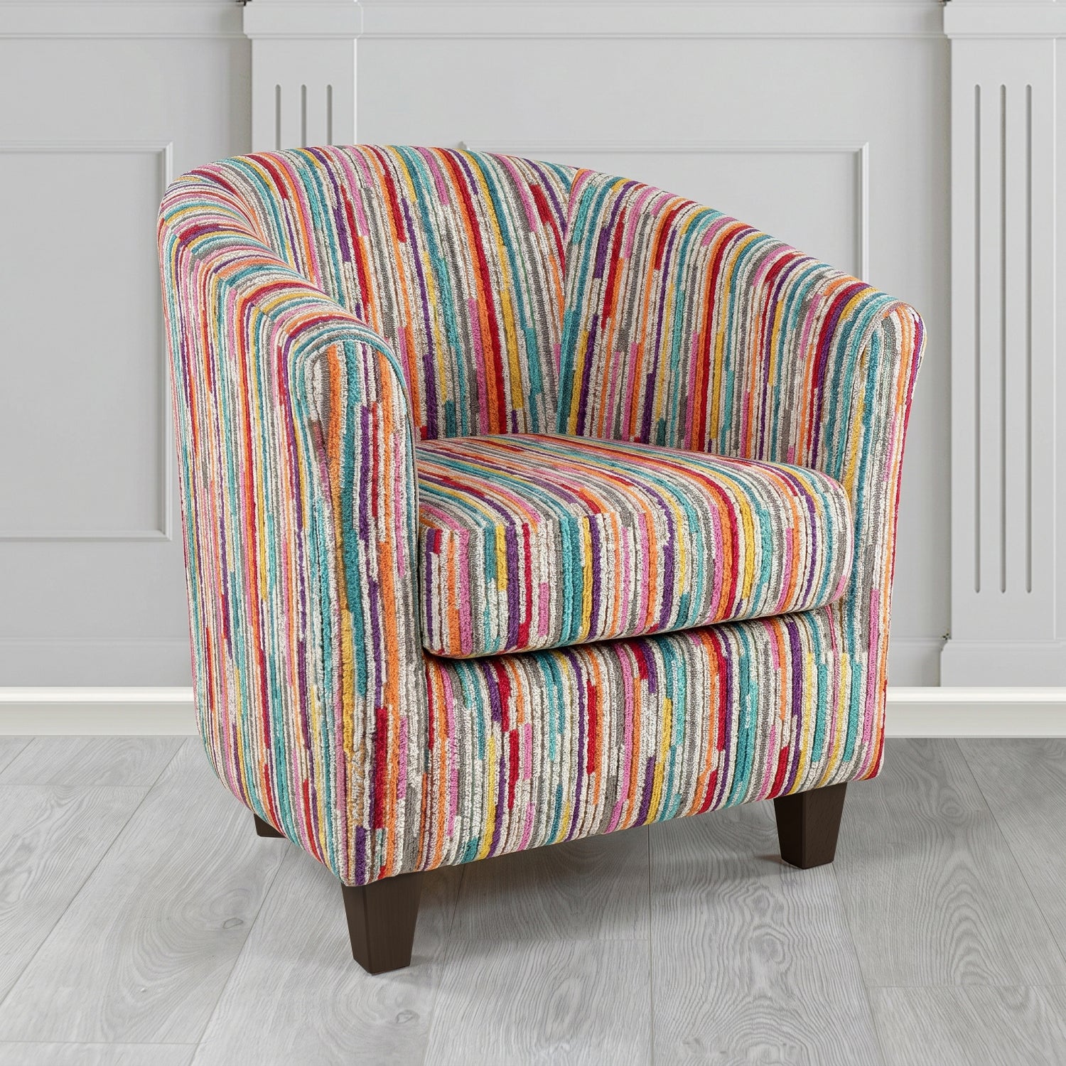Devon Tub Chair in Cristina Marrone Extravaganza Stripe Fabric