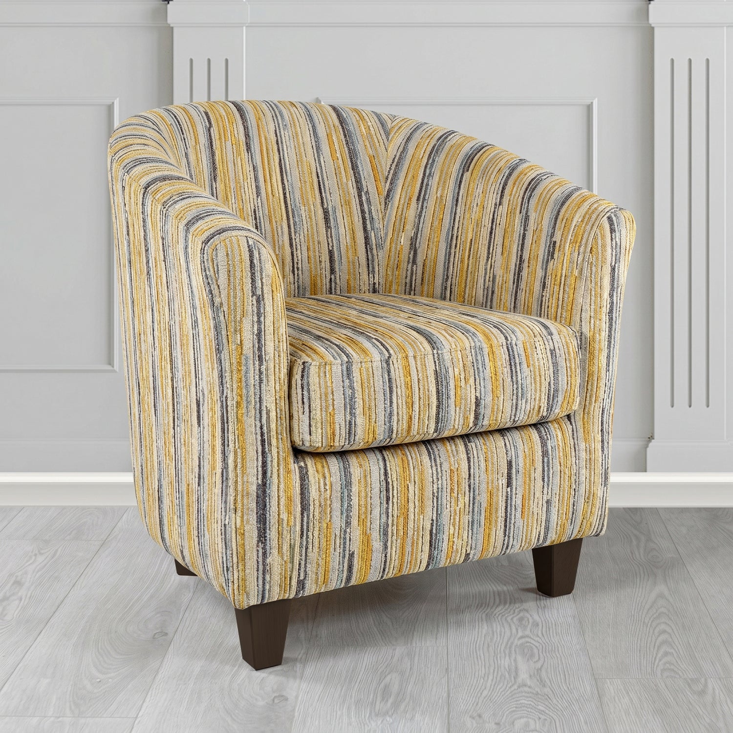 Devon Tub Chair in Cristina Marrone Extravaganza Stripe Fabric
