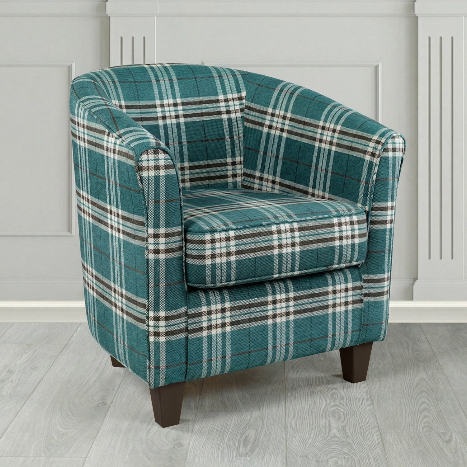 Devon Tub Chair in Panaz Fabrics Hunter Check Crib 5 Tartan Fabric