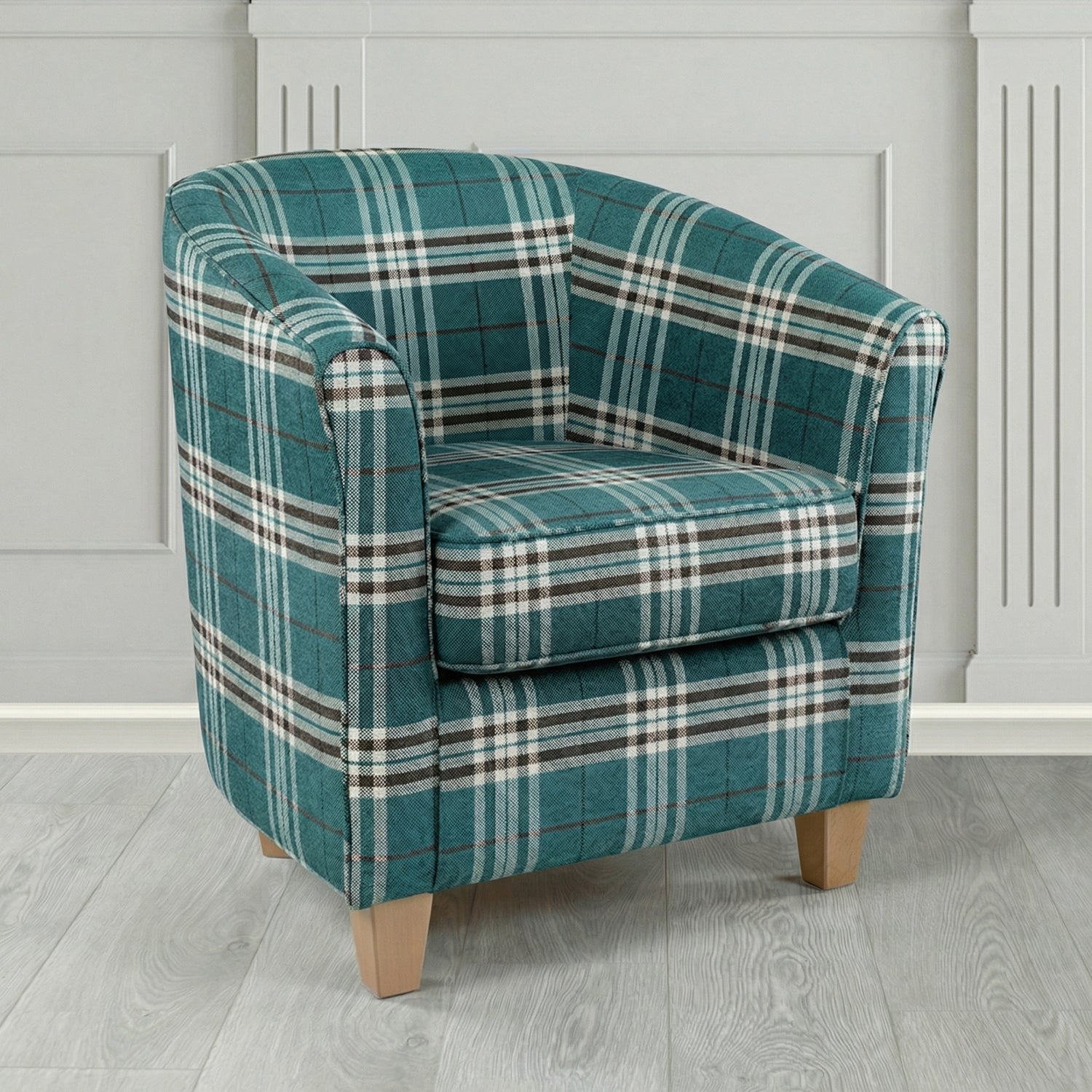 Devon Tub Chair in Panaz Fabrics Hunter Check Crib 5 Tartan Fabric