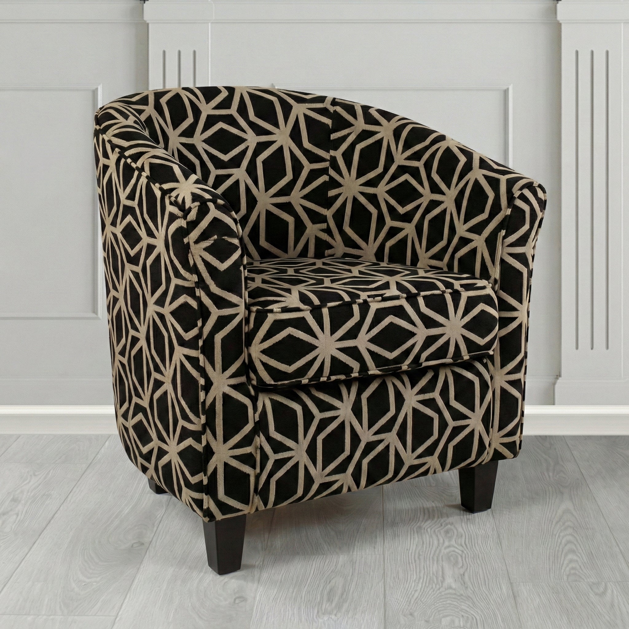 Devon Tub Chair in Panaz Fabrics Lexington Corinthia Geometric Crib 5 Velvet Fabric
