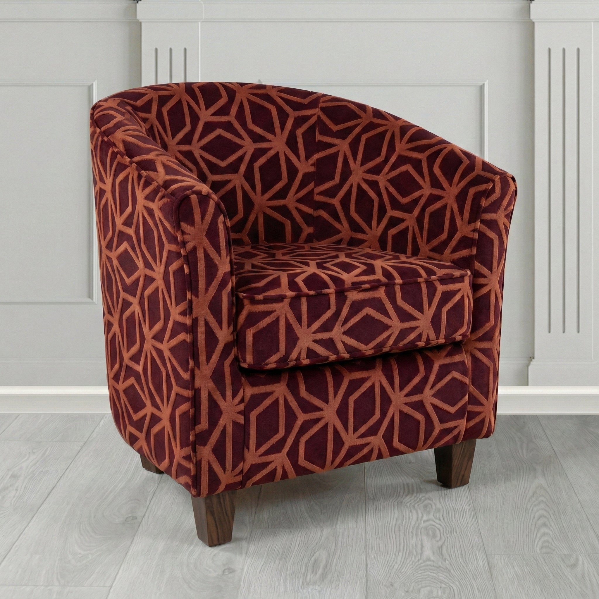 Devon Tub Chair in Panaz Fabrics Lexington Corinthia Geometric Crib 5 Velvet Fabric