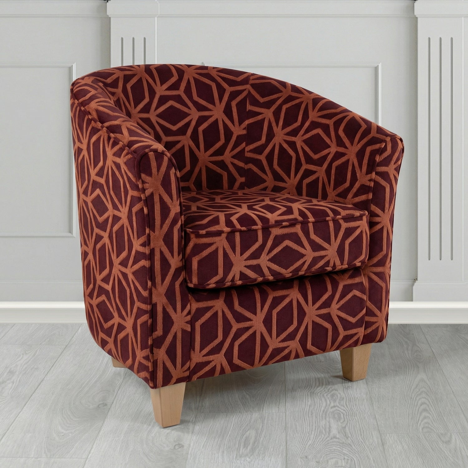 Devon Tub Chair in Panaz Fabrics Lexington Corinthia Geometric Crib 5 Velvet Fabric