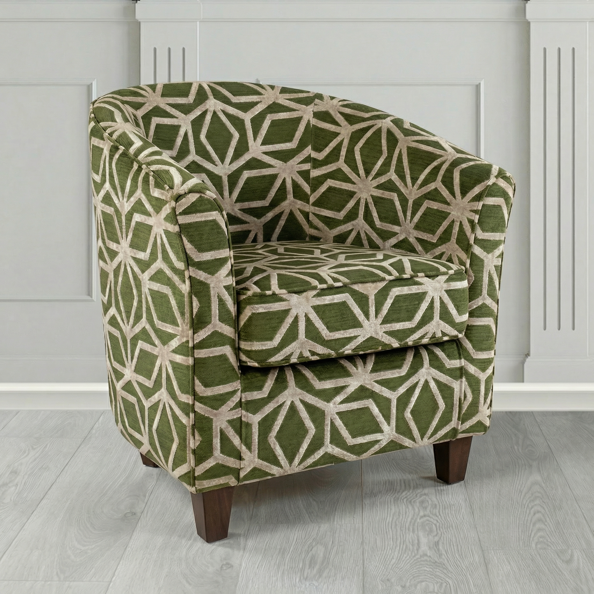 Devon Tub Chair in Panaz Fabrics Lexington Corinthia Geometric Crib 5 Velvet Fabric