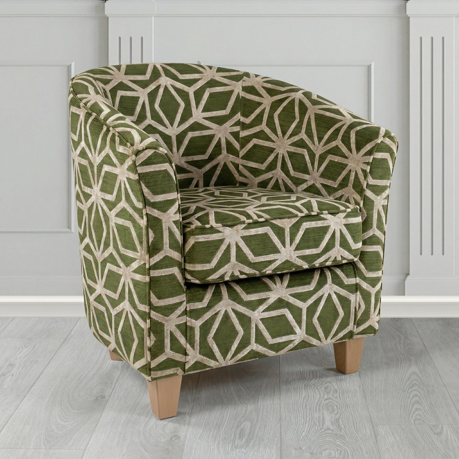 Devon Tub Chair in Panaz Fabrics Lexington Corinthia Geometric Crib 5 Velvet Fabric