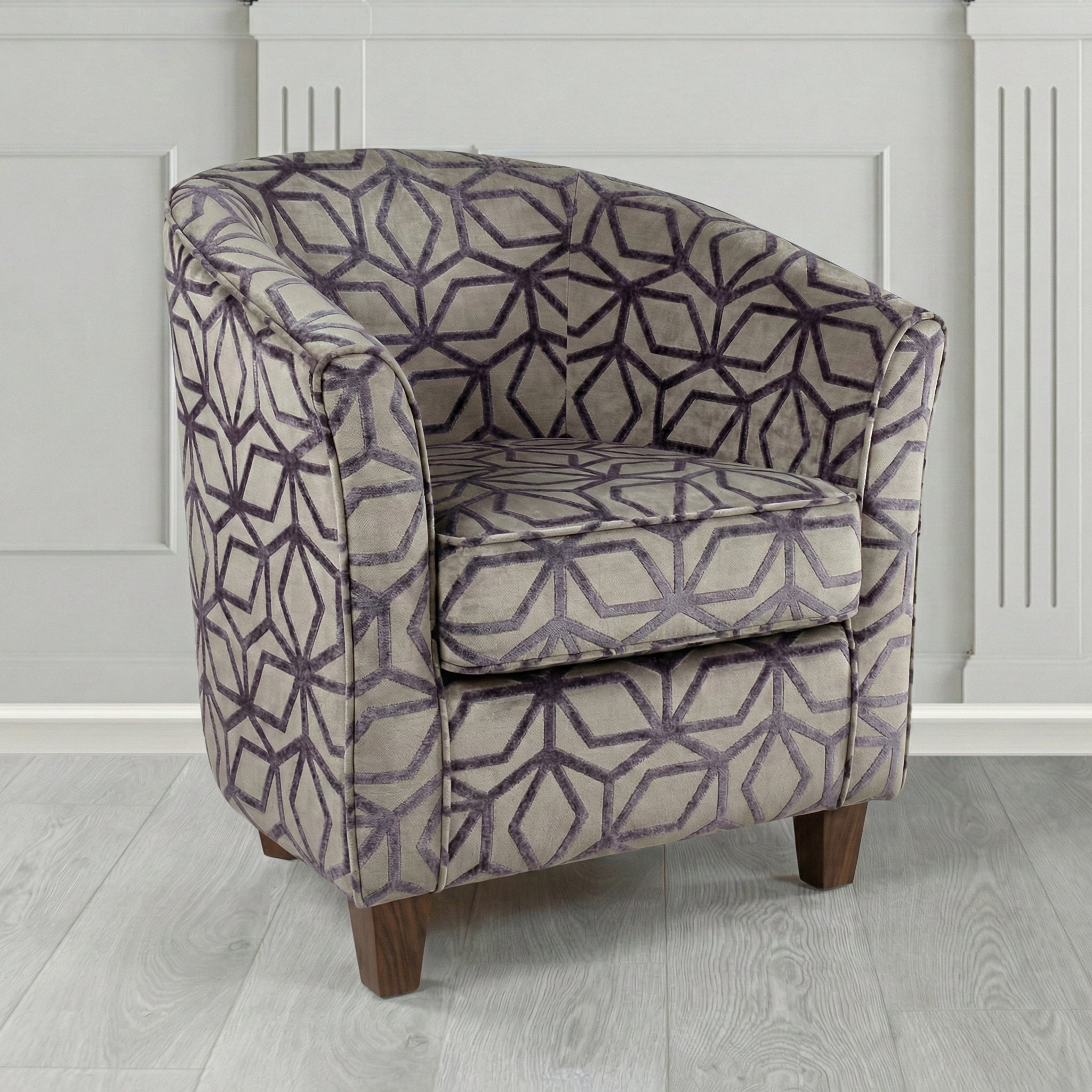 Devon Tub Chair in Panaz Fabrics Lexington Corinthia Geometric Crib 5 Velvet Fabric