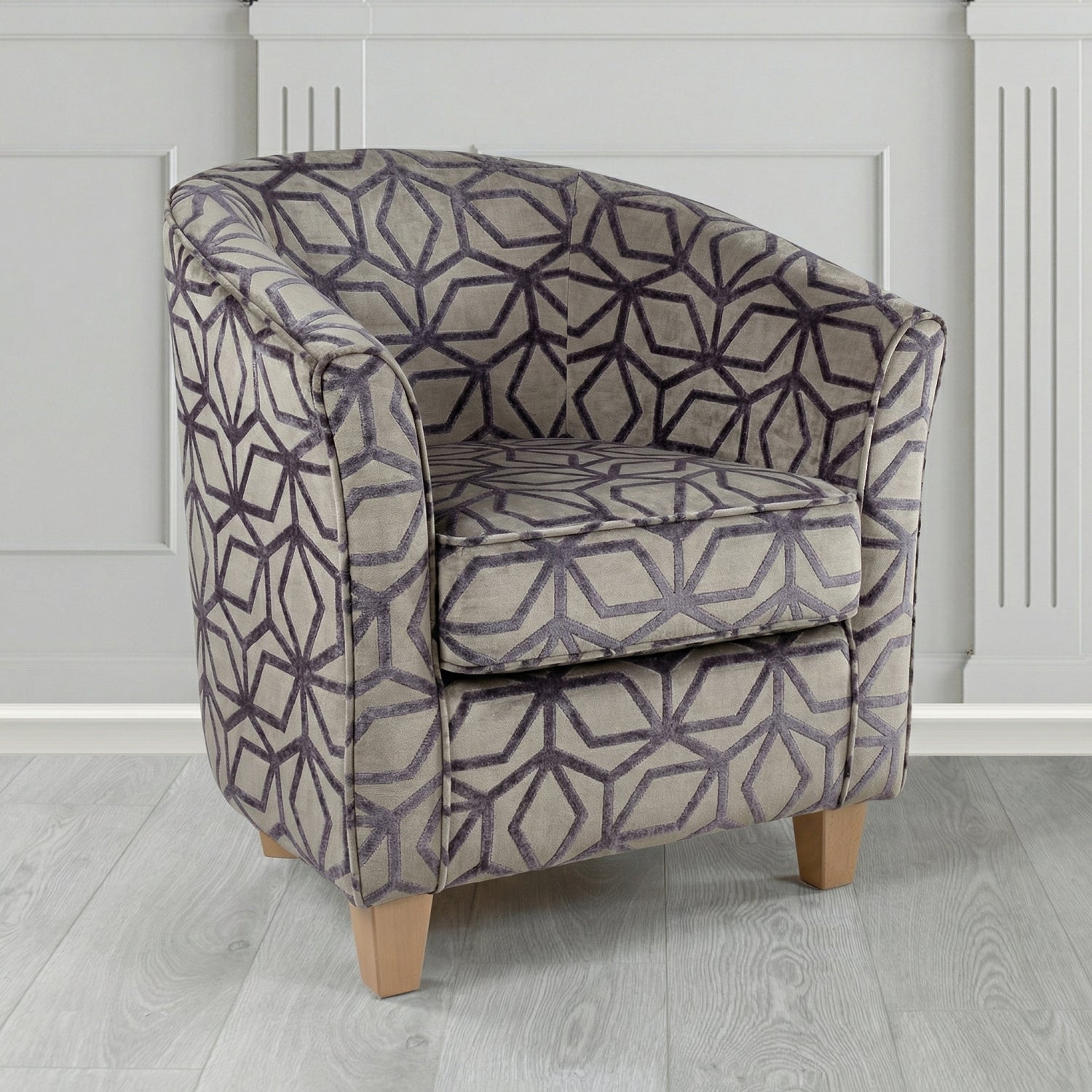 Devon Tub Chair in Panaz Fabrics Lexington Corinthia Geometric Crib 5 Velvet Fabric
