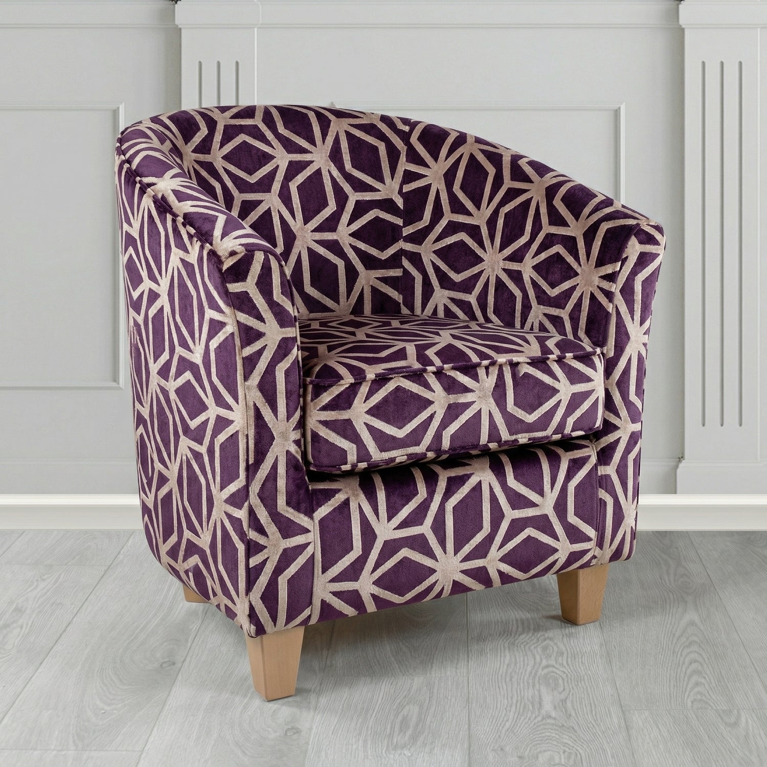 Devon Tub Chair in Panaz Fabrics Lexington Corinthia Geometric Crib 5 Velvet Fabric