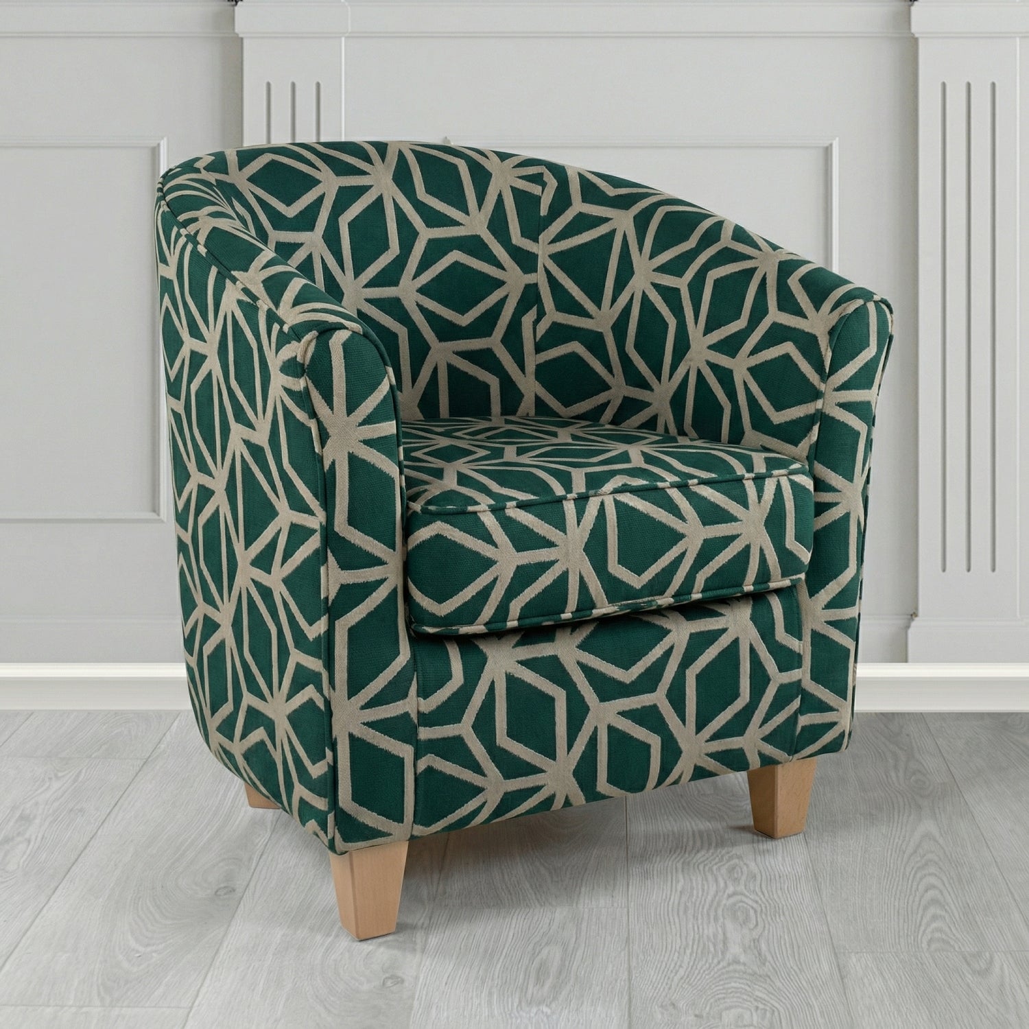 Devon Tub Chair in Panaz Fabrics Lexington Corinthia Geometric Crib 5 Velvet Fabric