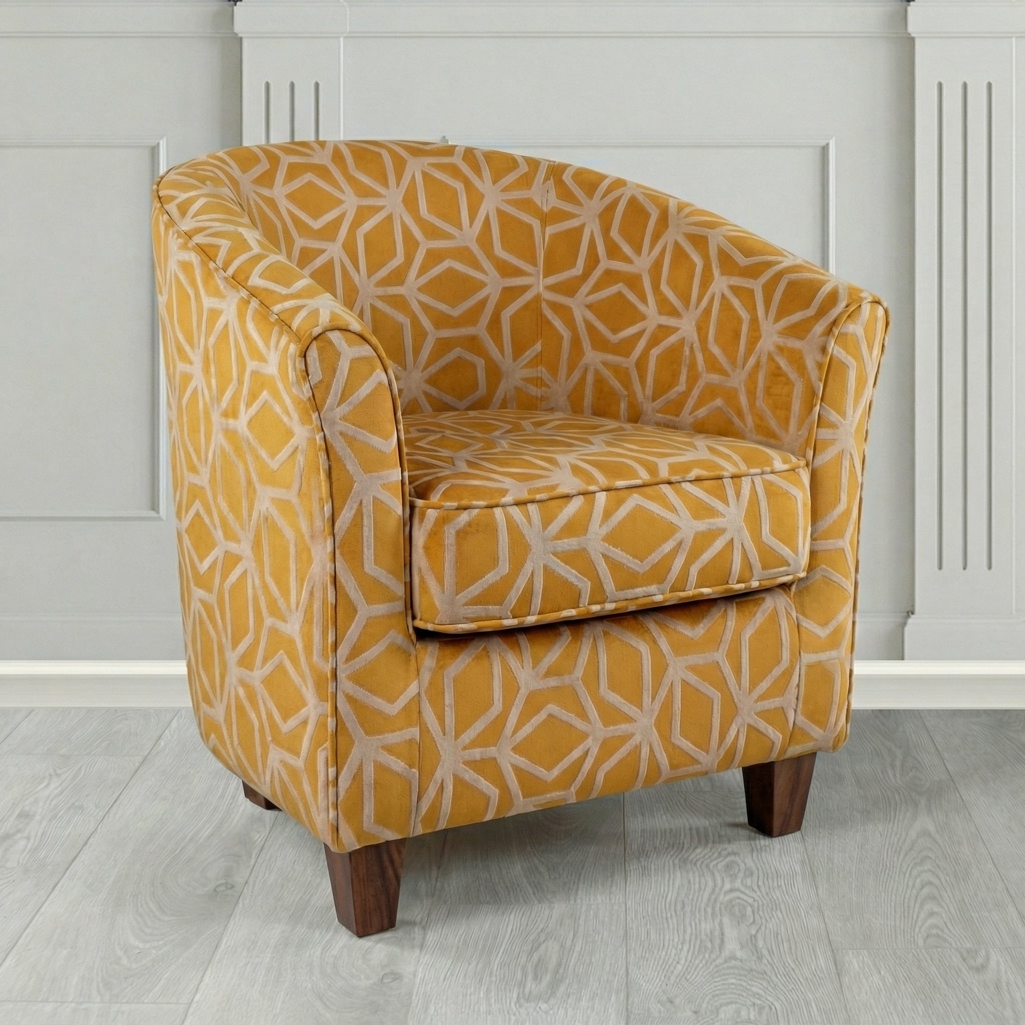 Devon Tub Chair in Panaz Fabrics Lexington Corinthia Geometric Crib 5 Velvet Fabric