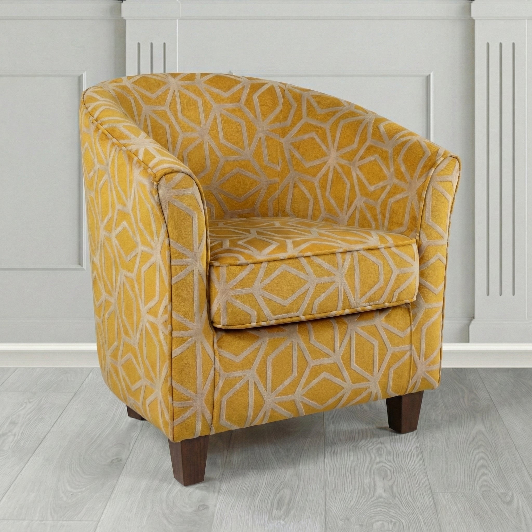 Devon Tub Chair in Panaz Fabrics Lexington Corinthia Geometric Crib 5 Velvet Fabric