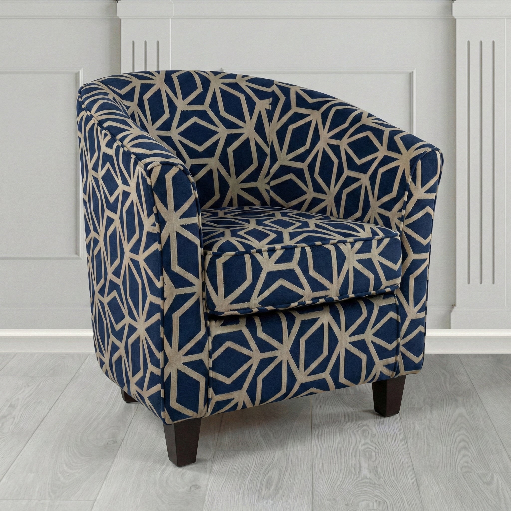 Devon Tub Chair in Panaz Fabrics Lexington Corinthia Geometric Crib 5 Velvet Fabric