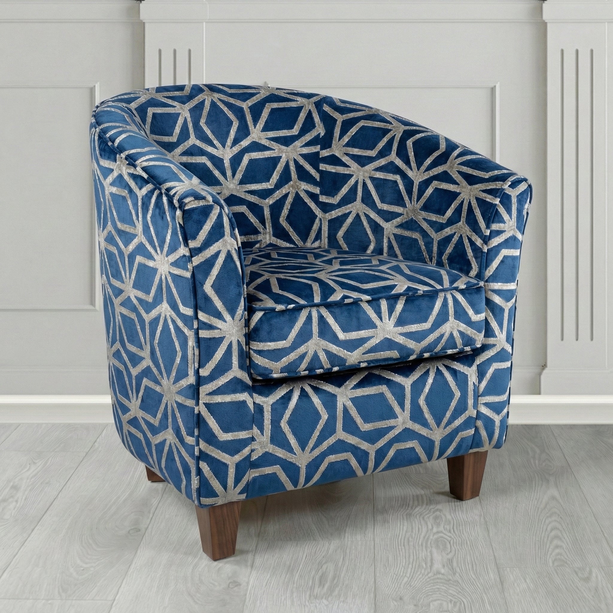 Devon Tub Chair in Panaz Fabrics Lexington Corinthia Geometric Crib 5 Velvet Fabric