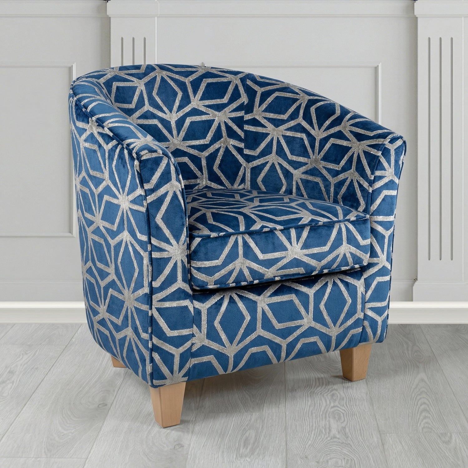 Devon Tub Chair in Panaz Fabrics Lexington Corinthia Geometric Crib 5 Velvet Fabric