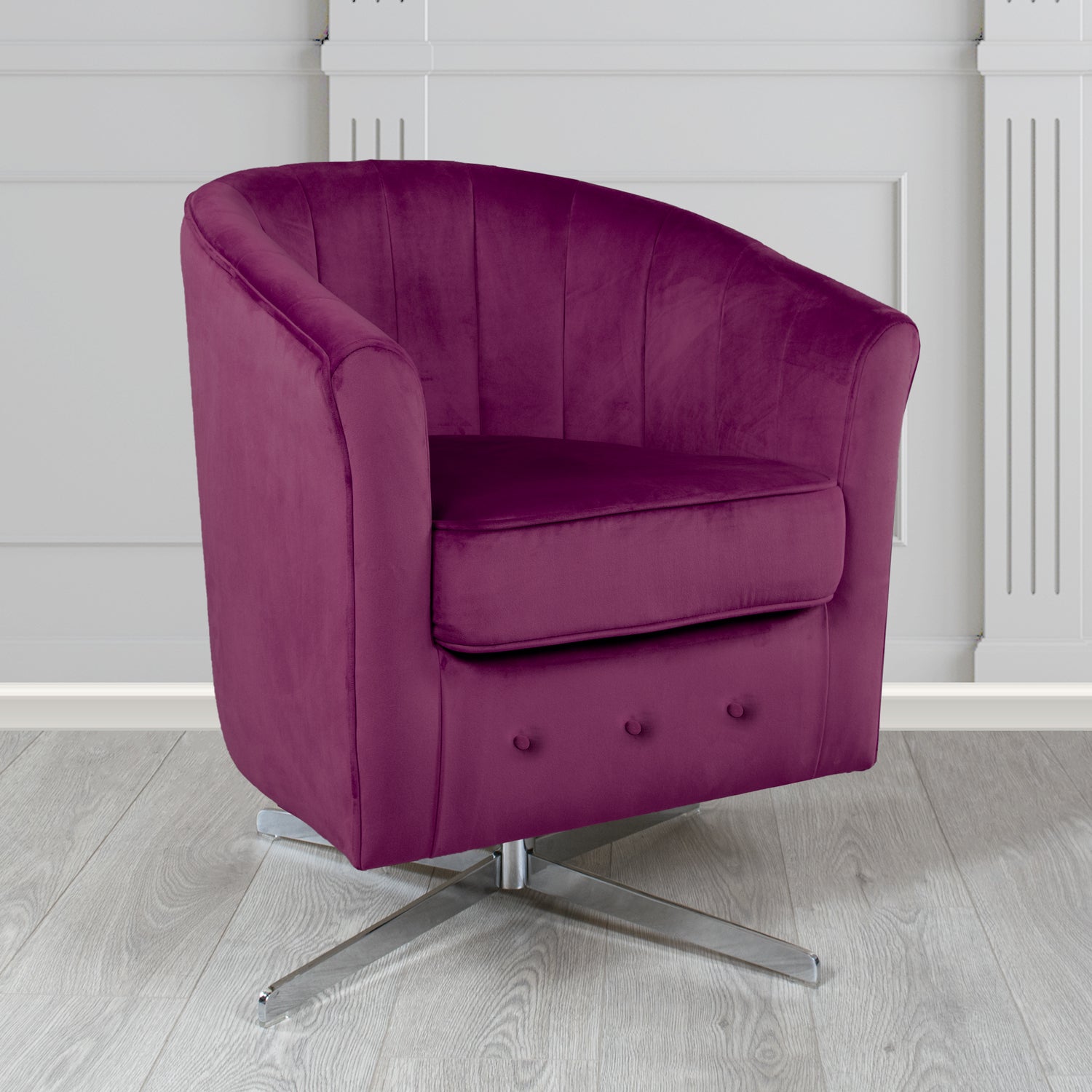 Doha Swivel Tub Chair in Monaco Plain Velvet Fabric