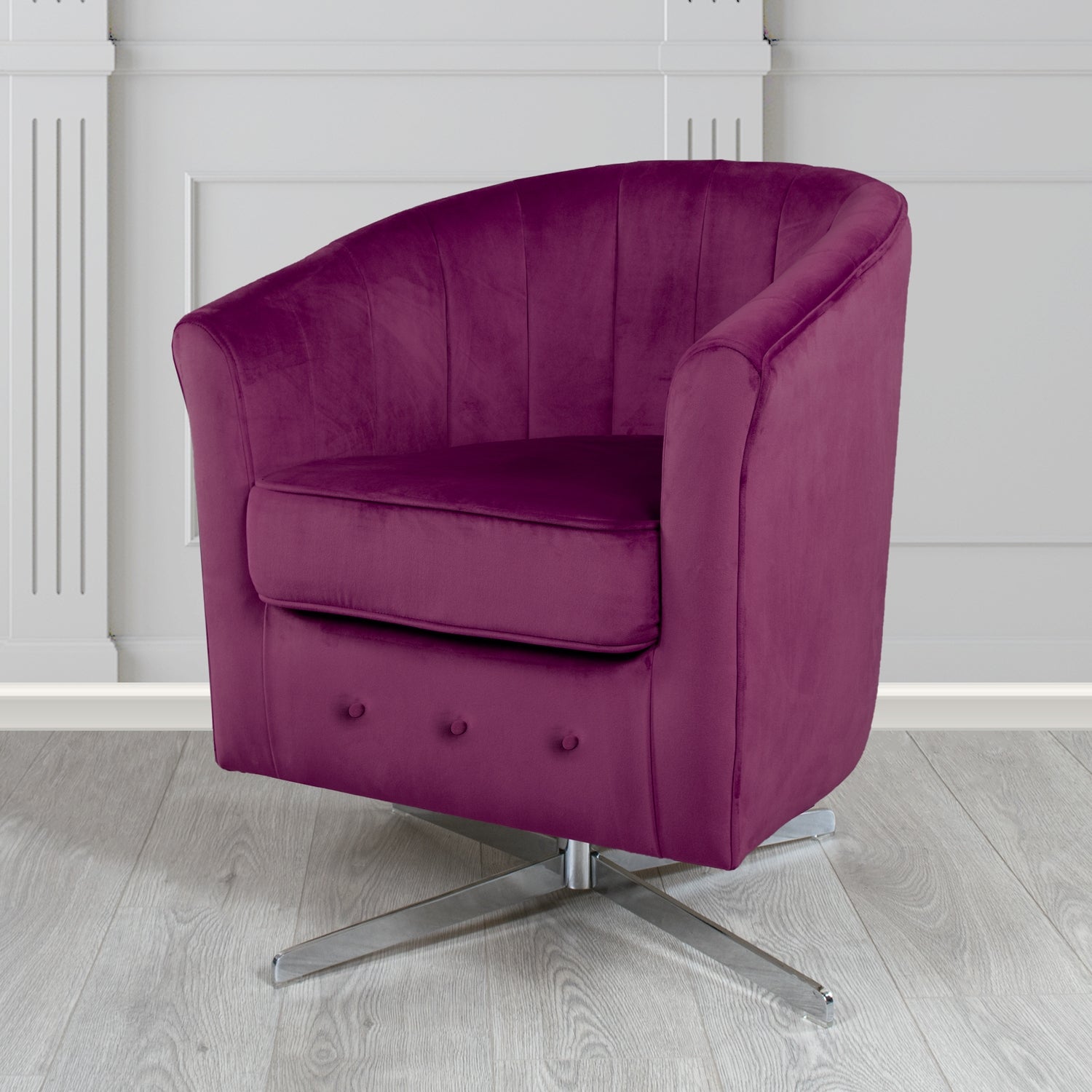 Doha Swivel Tub Chair in Monaco Plain Velvet Fabric